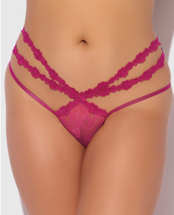 Yvone Lace Strappy Backless Tanga Panty - Pink 3X/4X