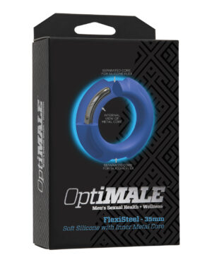OptiMale FlexiSteel Cock Ring - 35 mm Blue