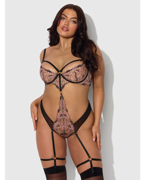 Nova Lace Teddy w/Garters - Black 3X/4X