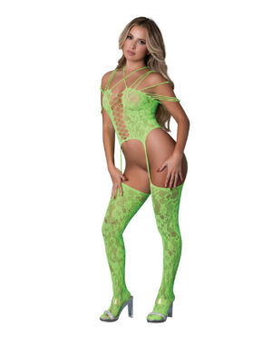 Seamless Strappy Body Stocking - Neon Green O/S