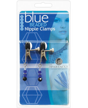 Spartacus Adjustable Broad Tip Blue Beaded Nipple Clamps