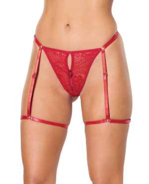 Lace Thong w/Garters and Bow Detail - Red XL
