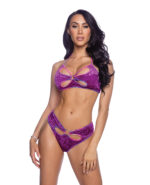 Flower Halter Cut Out Tie Back Top w/Panty 2 pc Set - Purple M/L