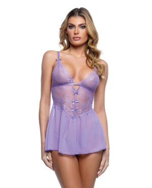 Paradise Dream Lace and Mesh Babydoll w/Thong - Lilac L/XL