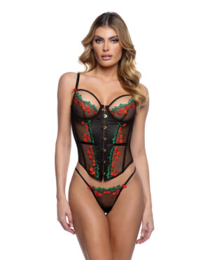 Cherry Delight Embroidered Underwire Corset w/G-String - Black MD