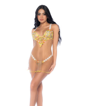 Sunlit Bliss Mesh and Lace Babydoll w/Thong 2 pc Set - Yellow S/M