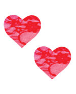 Neva Nude Lace Heart Pasties - Red O/S