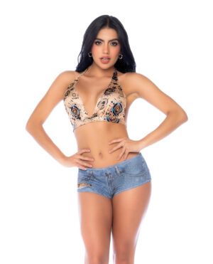 Bohemian Mystique Halter Top w/Booty Short Panty 2 pc Set - Multi-Color L/XL