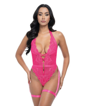Kahlia Lace Halter Top Teddy - Pink Yarrow L/XL