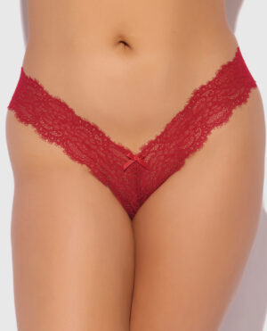 Lana Sheer Lace V-Thong - Red 3X/4X