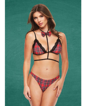 Teacher's Pet Baddie Schoolgirl Top w/Bow Tie & Panty Red/Black M/L