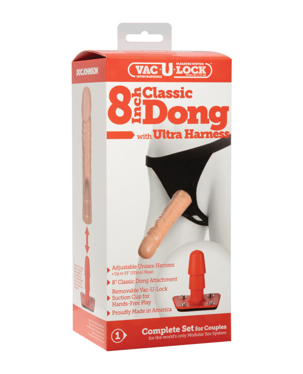 Ultra Harness 2 Set w/8" Dong & Powder - Flesh