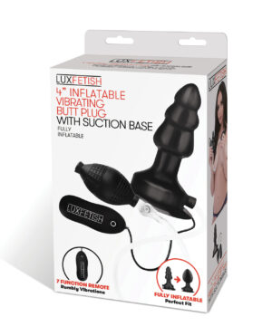 Lux Fetish 4" Inflatable Vibrating Butt Plug w/Suction Base - Black