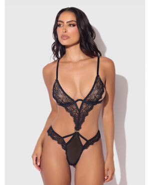 Nadia Lace & Mesh Cutout Teddy - Black SM