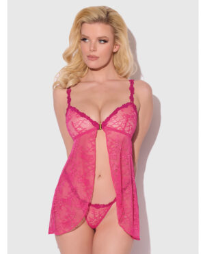 Yvone Lace Babydoll w/Front Closure & G-String 2 pc Set - Pink MD