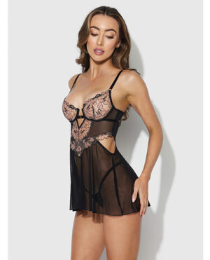 Nova Lace & Mesh Babydoll w/G-String 2 pc Set - Black MD