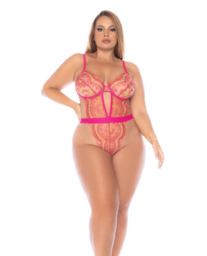 Scallop Lace and Mesh Underwire Teddy - Pink 3X/4X