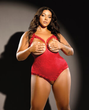 Lace Open Cup & Crotchless Teddy Red QN