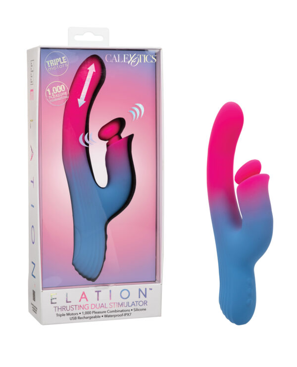 NO ETA  $Elation Thrusting Dual Vibrator - Blue/Pink