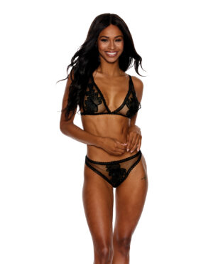 Mesh Bra w/Floral Embroidered Cups & Panty Black MD